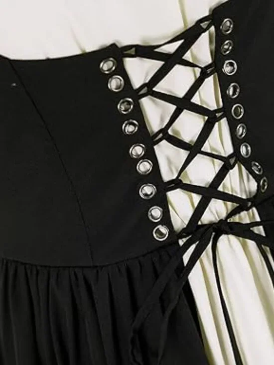 lifpoivake Women's Medieval Renaissance Retro Dress Casual Off Shoulder Flare - Picture 5 of 7